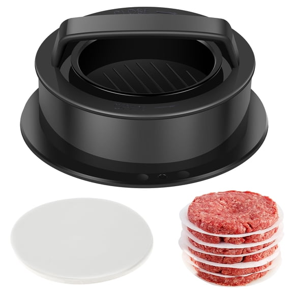 Ikoopy Hamburger Press Patty Maker with 100Pcs Patty Paper 3 in 1 Detachable Non Stick Burger Mold Grilling Accessories Ideal Present for Family