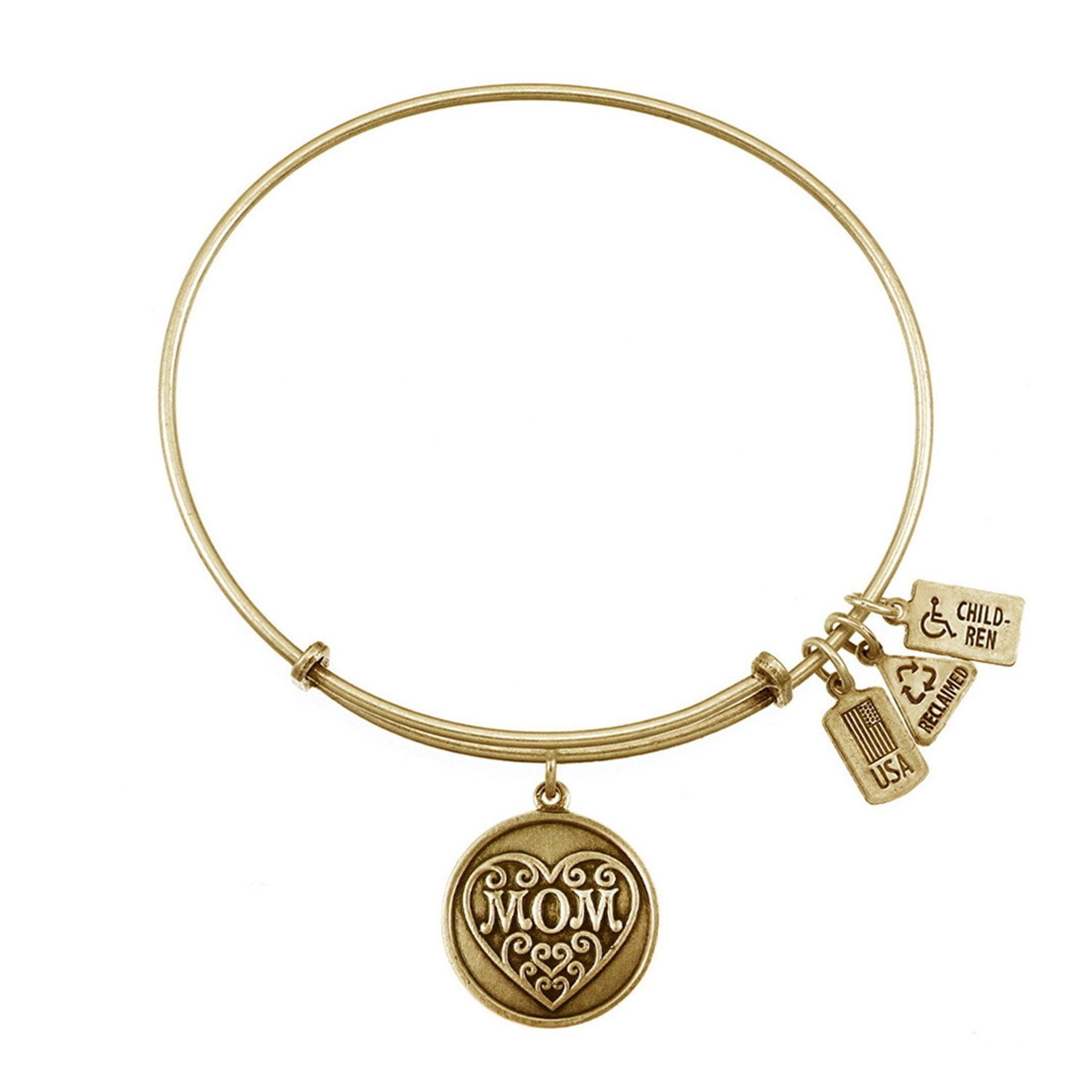Mom Filigree Heart Charm Bracelet in Goldtone, Gold-Tone By Wind and Fire