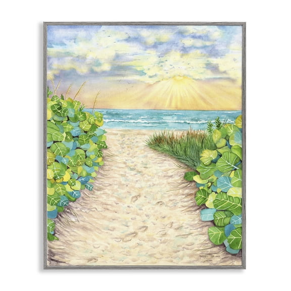 Stupell Industries Coastal Lush Beach Botanicals Gray Framed Giclee Art, 11 x 14, by Christine Reichow