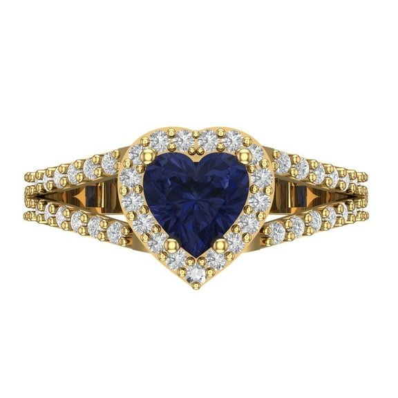Halo Engagement Ring for Women - 1.49ct Simulated Blue Sapphire in 14K Yellow Gold Promise Ring