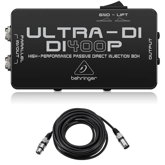 Behringer Ultra-DI DI400P High-Performance Passive DI-Box, Bundle with 25' XLR Microphone Cable