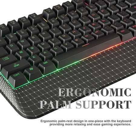 Reccazr Gaming Keyboard Wired Backlit Keyboard with Wrist Rest 19 Keys Anti-ghosting,Multimedia Shortcuts,Waterproof Computer Keyboard for Gamers and