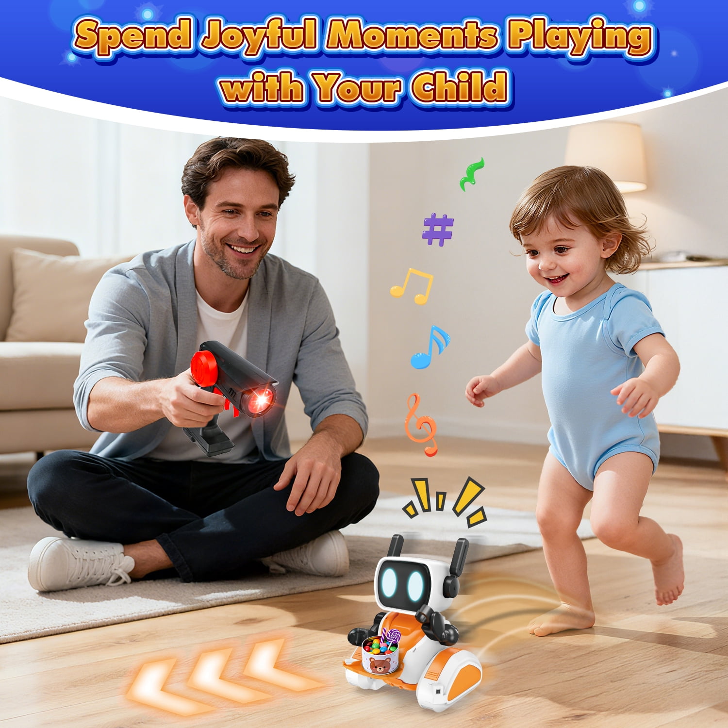 HopeRock Robot Toy for Kids 2-6, 2.4GHz Remote Control Robot with Infrared Tracking, Music & LED Eyes, Movable Arm , Electronic Toys Christmas Birthday Gift for Boys & Girls Ages 3-6.