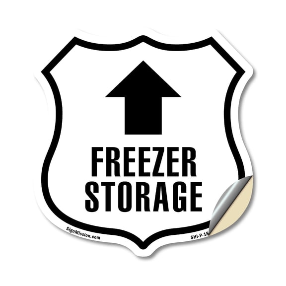 Freezer Storage Up 18 inch X 18 inch Shield Shaped Heavy Duty 3.2 mil Vinyl Decal Weather Resistant Made in the USA