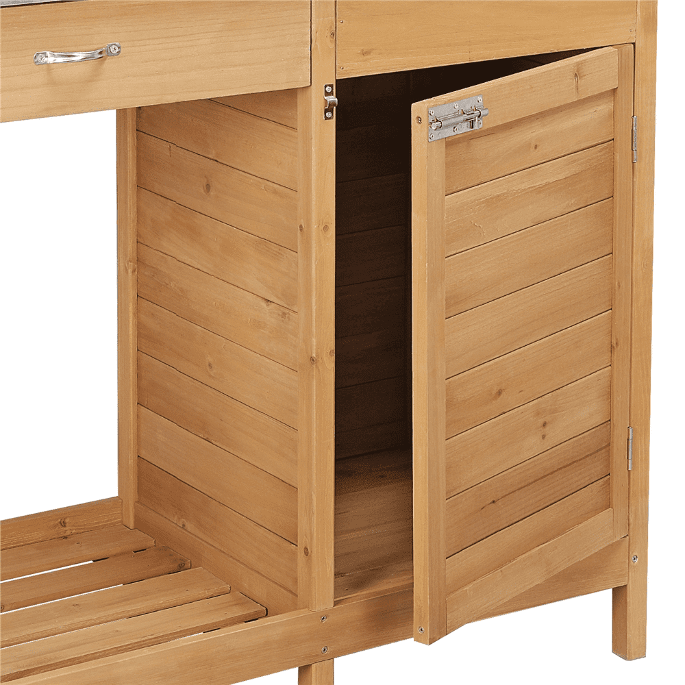 Renwick Outdoor Garden Potting Bench W/Cabinet Drawer Open Shelf, Wood
