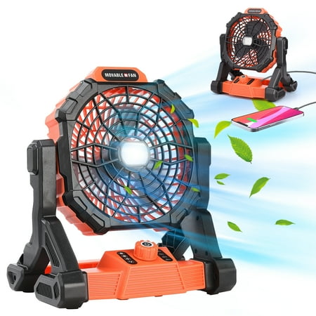 

Portable Camping Fan with LED Light X25/X50 Cordless Fan Rechargeable ABS Orange Strong Air Blowing USB Charging Outdoor Light