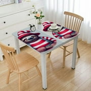 HAOXIT Cute Brown Sloth Tablecloth Santa Hat Big Lollipop Slo Ho Ho Quote Snow Animal Rectangle Tablecloth Picnic Tablecloth BBQ Table Cloths Polyester for Kitchen White