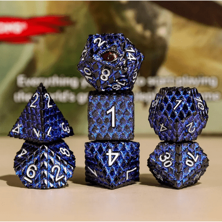 Dark Blue Basilisk's Gaze Metal DnD Dice Set | Poly RPG DnD Dungeons Dragons AD&D Pathfinder d20