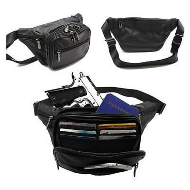 Juzar Tapal Collection Black Leather Large Fanny Pack Waist Bag