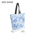 thumbnail image 4 of Open Top Canvas Tote Bag with Zipper Reusable Shopping Bag 13.5x15" Roomy Carryall Blue Watercolor Floral Pattern, 4 of 9