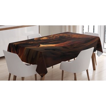 Ambesonne Brown Tablecloth Rectangular Table Cover, Angry Molten Dragon Motif, 52"x70", Yellow and Brown