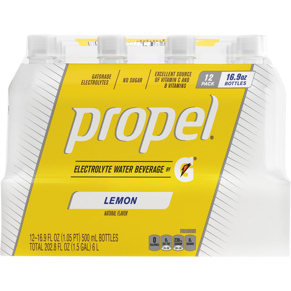 (12 Bottles) Propel Flavored Water with Electrolytes, Lemon, 16.9 fl oz