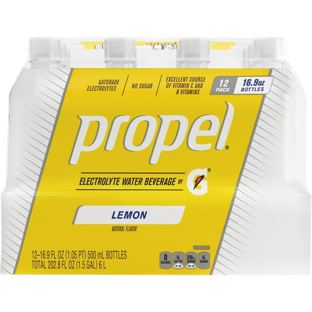 (12 Bottles) Propel Flavored Water with Electrolytes, Lemon, 16.9 fl oz