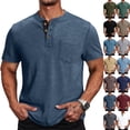 thumbnail image 2 of Mens Henley Shirts Lightweight Casual Summer 3 Button Tees Tops Cotton Classic Work Blend T-Shirts with Pocket,Dark Blue,XL, 2 of 6