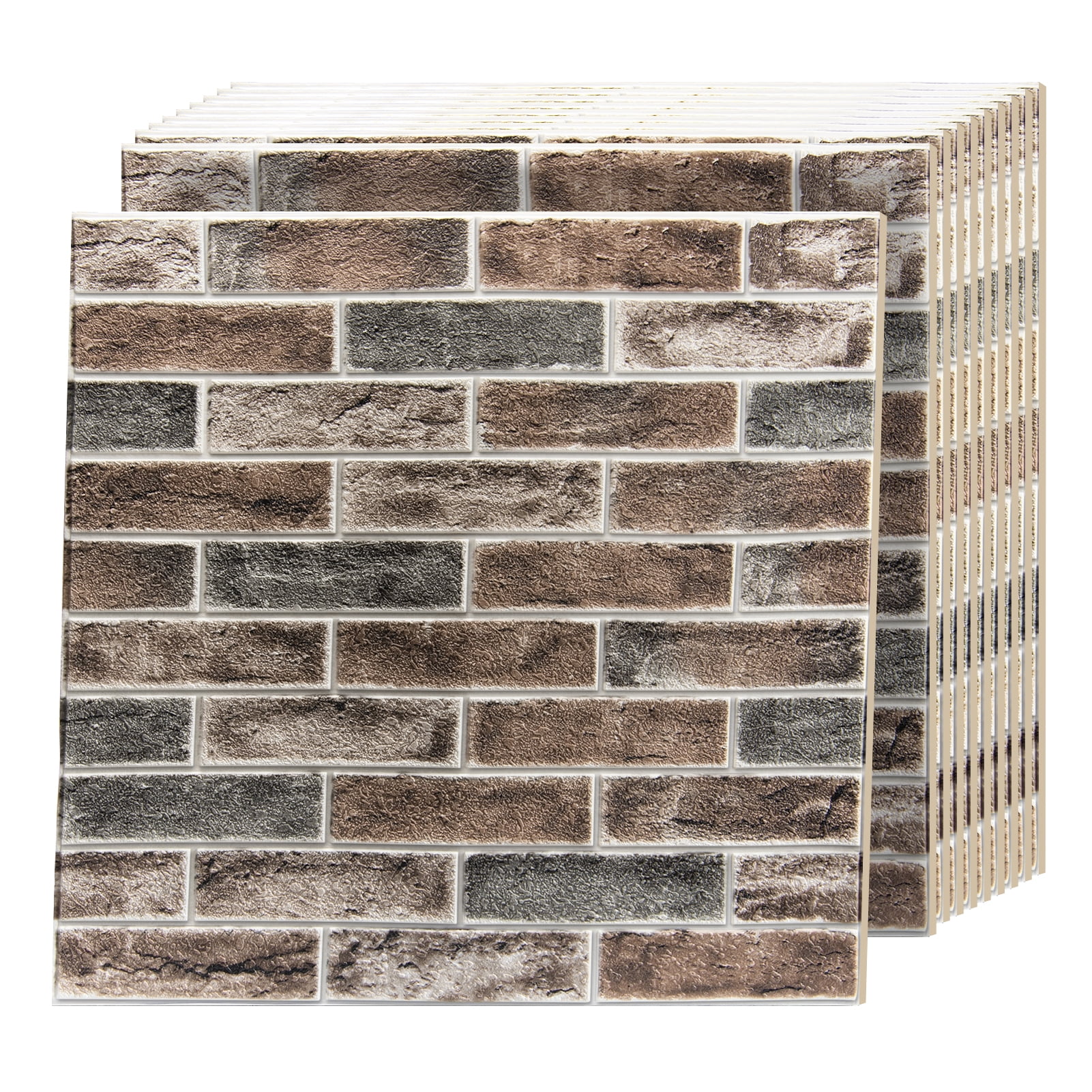 20-Pack 27.5''x27.5'' Peel and Stick Faux Brick 3D Wall Panels,Self Adhesive Foam Wallpaper for Bedroom,Kitchen,Gray Brown
