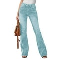 thumbnail image 4 of Fgnfyis Casual Solid Flared Pants Stretch Pants for Women High Waist Bootcut Comfortable Everyday Elastic Denim Trousers with Wide Leg Pants for Women Sky Blue XL, 4 of 5
