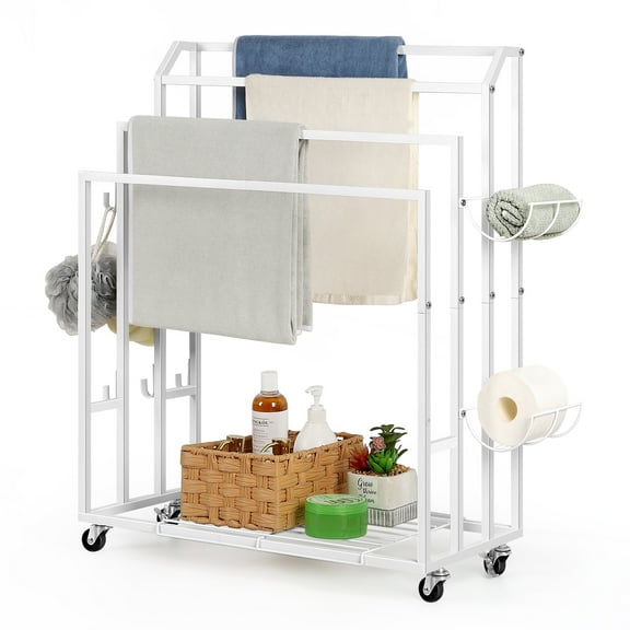 white Bathroom Towel Rack 4-Layer Wide Towel Drying Rack Outdoor Freestanding Towel Rack Pool Towel Blanket Rack Large bath towels
