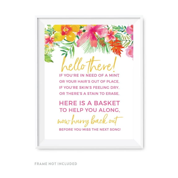 Tropical Floral Garden Party Wedding Party Signs, Bathroom Basket Sign, 8.5x11-inch