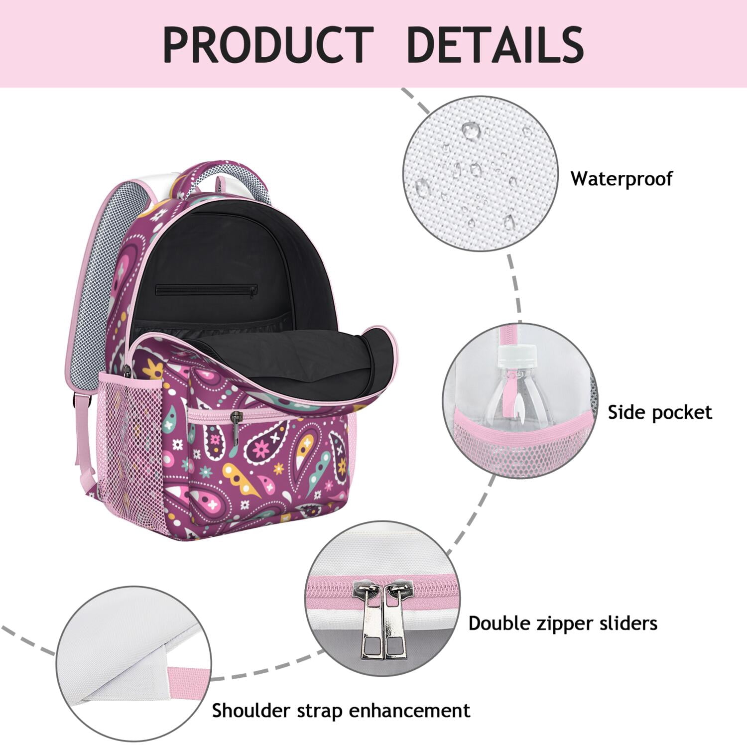Retro Paisley Floral Waterproof Backpack - Lightweight & Breathable School Bag for College Students