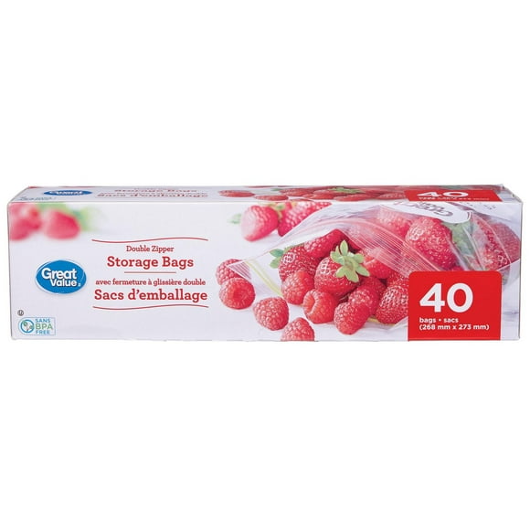 Great Value, Double Zipper Freezer Bag, Large, 40 Bags