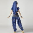 thumbnail image 6 of Kids Girls Belly Dance Halter Top Pants Costume Set Sequin Indian Dance Outfit with Head Veil Waist Chain and Bracelets, 6 of 7