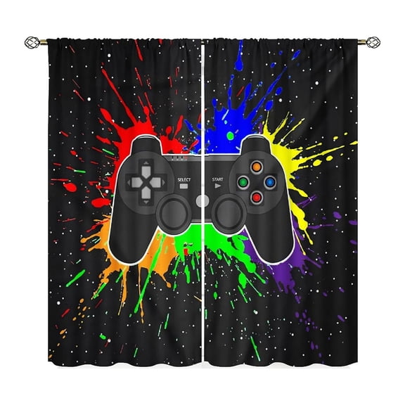Gamer Multicolor Blackout Curtains for Living Room, 21x45in Thermal Insulated Room Darkening Drapes, Noise Reducing Grommet Window Curtains for Bedroom Kitchen, 2 Panels