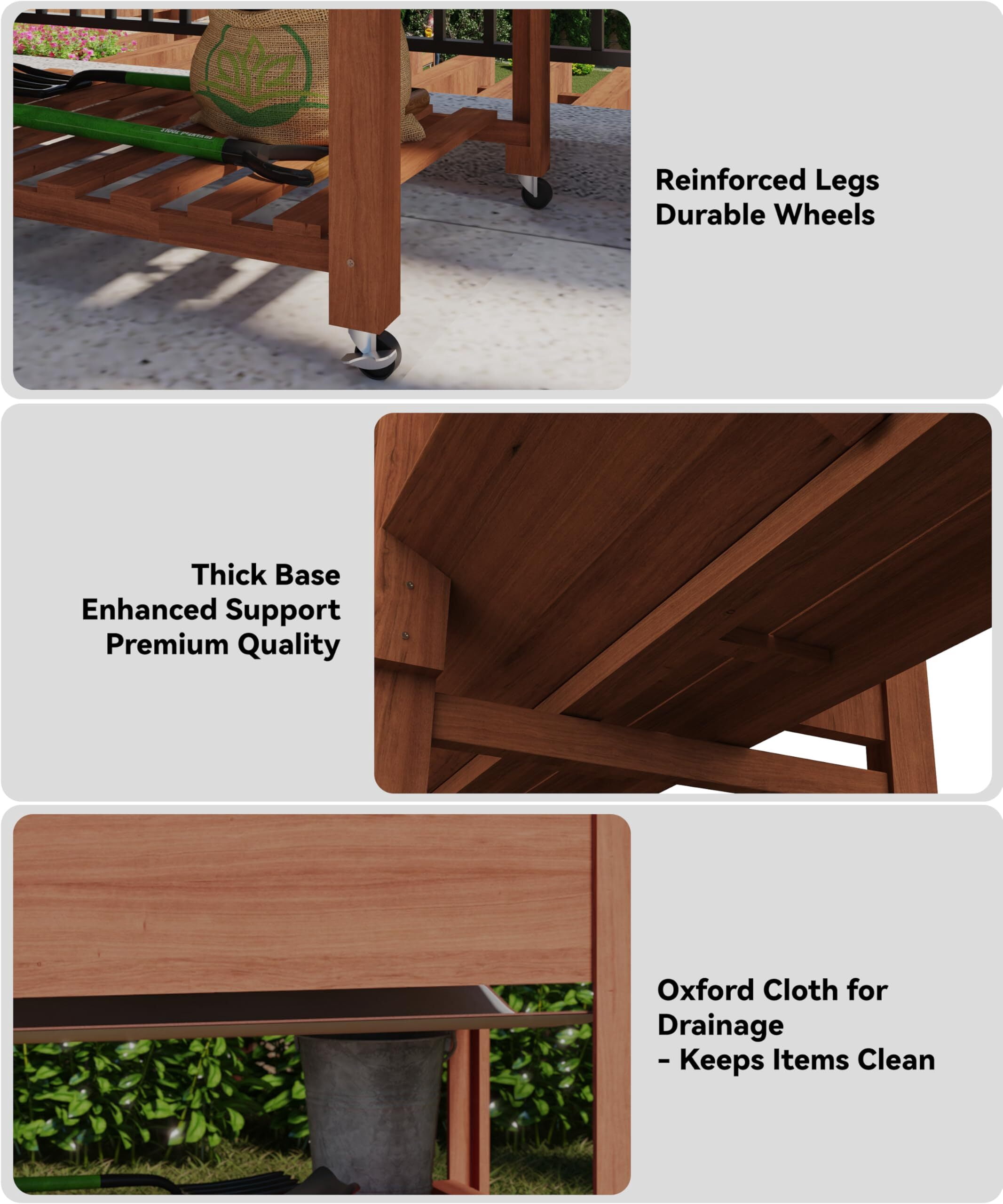 RIEDHOFF Raised Garden Bed Elevated with Wheels 48x24x30in Cedar Wood Acorn Brown