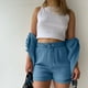 thumbnail image 3 of MKLEKYY Pijama Corto De Mujer, Camisa De Manga Larga Lisa De Primavera Para Mujer, Pantalones Cortos De Cintura Alta Con Cordón, Conjunto Informal De Moda Grande, 3 of 4