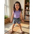 thumbnail image 6 of BemeyourBBs Toddler Baby Girl Summer Clothes Little Girl Denim Outfit Casual Ruffled Trim Sleeveless Ribbed Tank Tops and 3D Flower Embroidered Jeans Denim Shorts 2 Pcs Set, 6 of 9