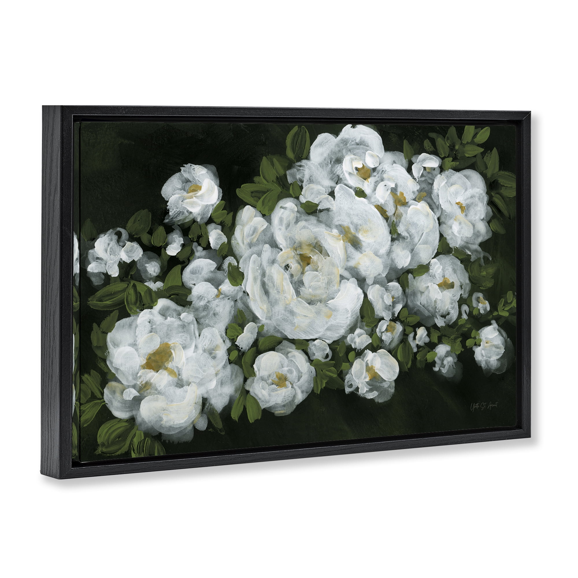 Stupell Industries Midnight Blooming Roses Botanical & Floral Painting Black Floater Framed Art Print Wall Art, 25 x 17