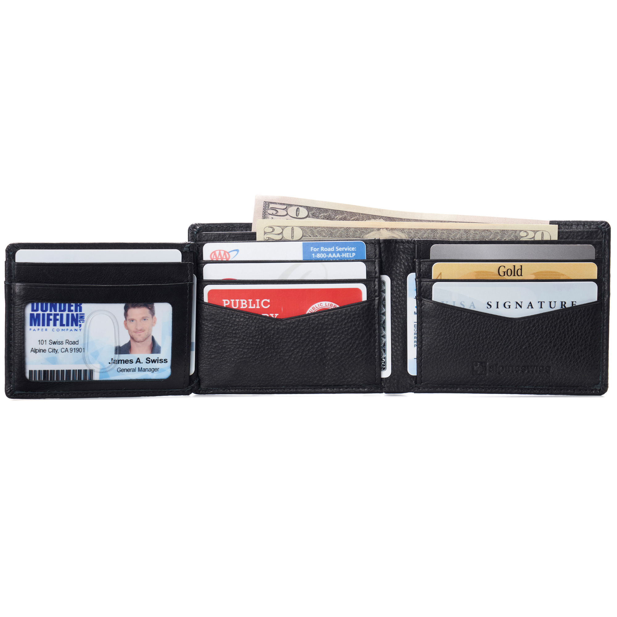 Alpine Swiss Spencer Men's Leather Bifold Wallet with RFID Protection, Black photo 6
