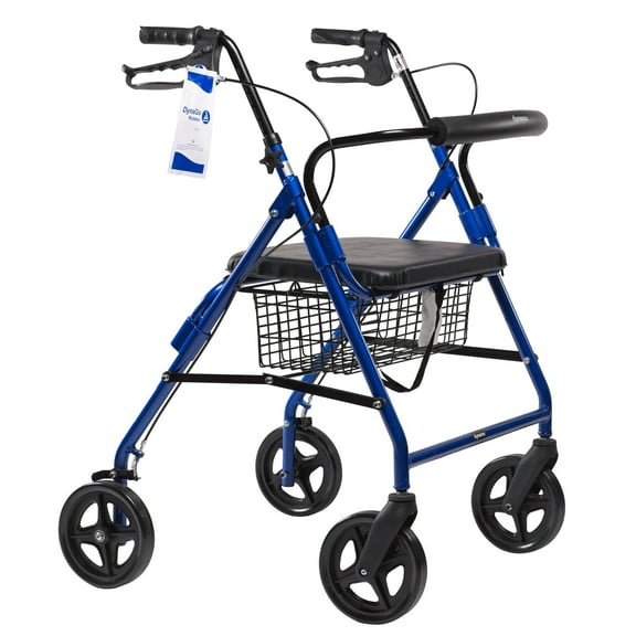 Dynarex Bariatric Rollator, Rolling Walker 500 lb Capacity, Padded Seat, Backrest, 8” Wheels, Blue