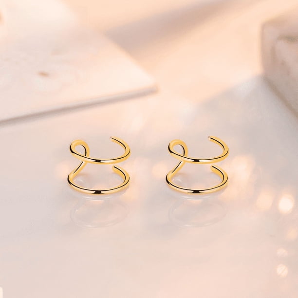 Pendientes de clip de oreja de doble línea simple de plata con personalidad en forma de U hueca sin perforaciones para hombres y mujeres