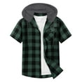 thumbnail image 6 of Donemore Men's Flannel Hoodie Jacket Button-Down Flannel Shirt with Drawstrings & Chest Pockets Casual Fashion Short Sleeve for Men, 6 of 7