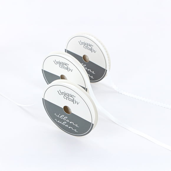 UNIQUE CREATIV, Ribbon, White, 100% Polyester, Assorted Sizes, 12 pcs, 3 mm (0.12 in), 9.1 m (9.95 yd)