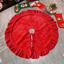 48 Inch Red Fleece Christmas Tree Skirt, Double Layer Xmas Tree Skirt with Elegant Lace Trim, Soft Plush Holiday Tree Base Cover for Festive Home Decor