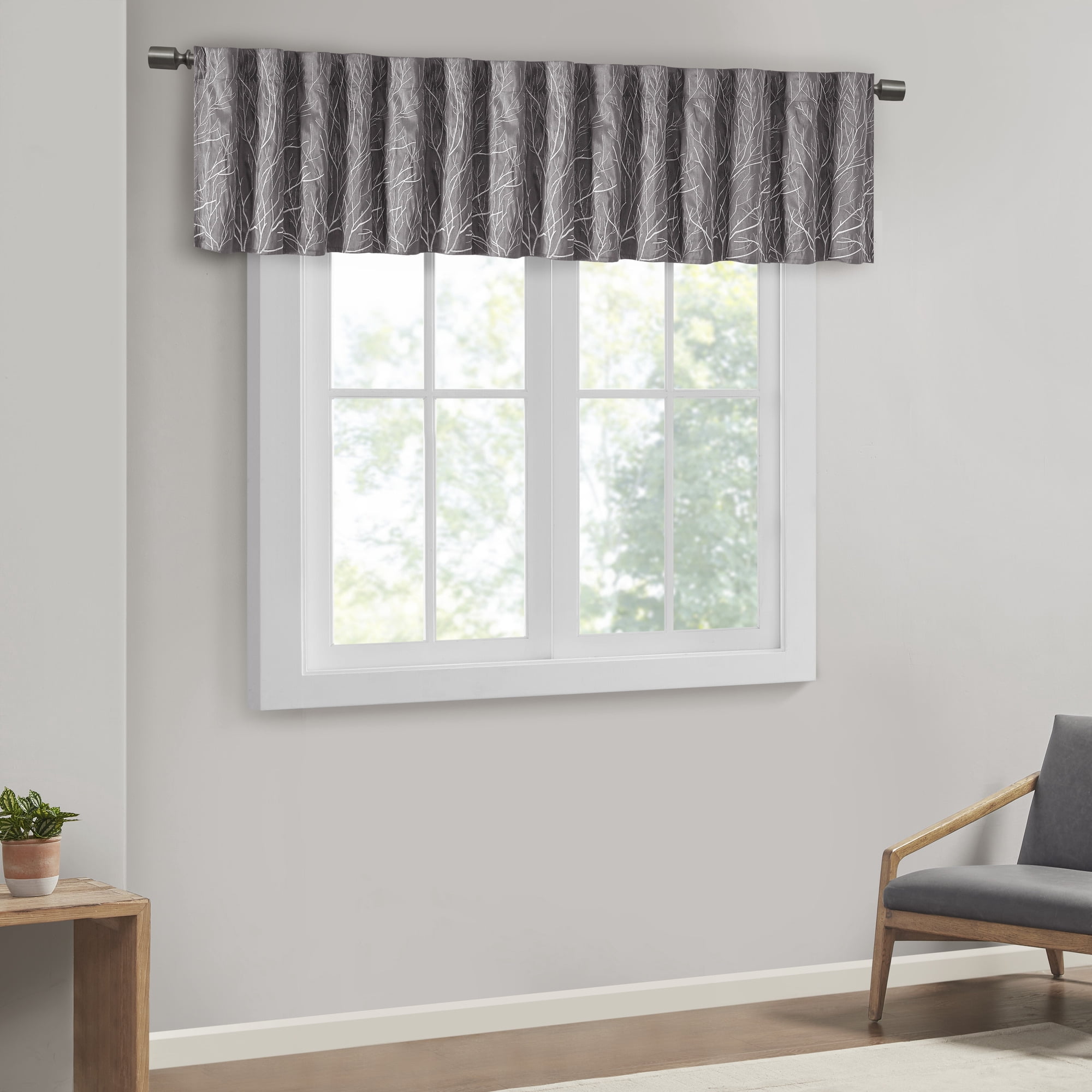 MAYEERTY 50x18" Faux Silk Embroidered Window Valance - Grey