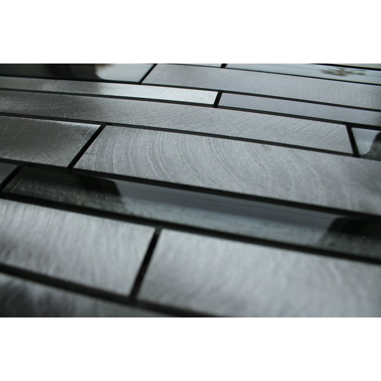WS Tiles Twilight Series Random Sized Linear Aluminum/Glass Tile in Gray - 10 Square Feet Carton, Size: 12 inch x 12 inch