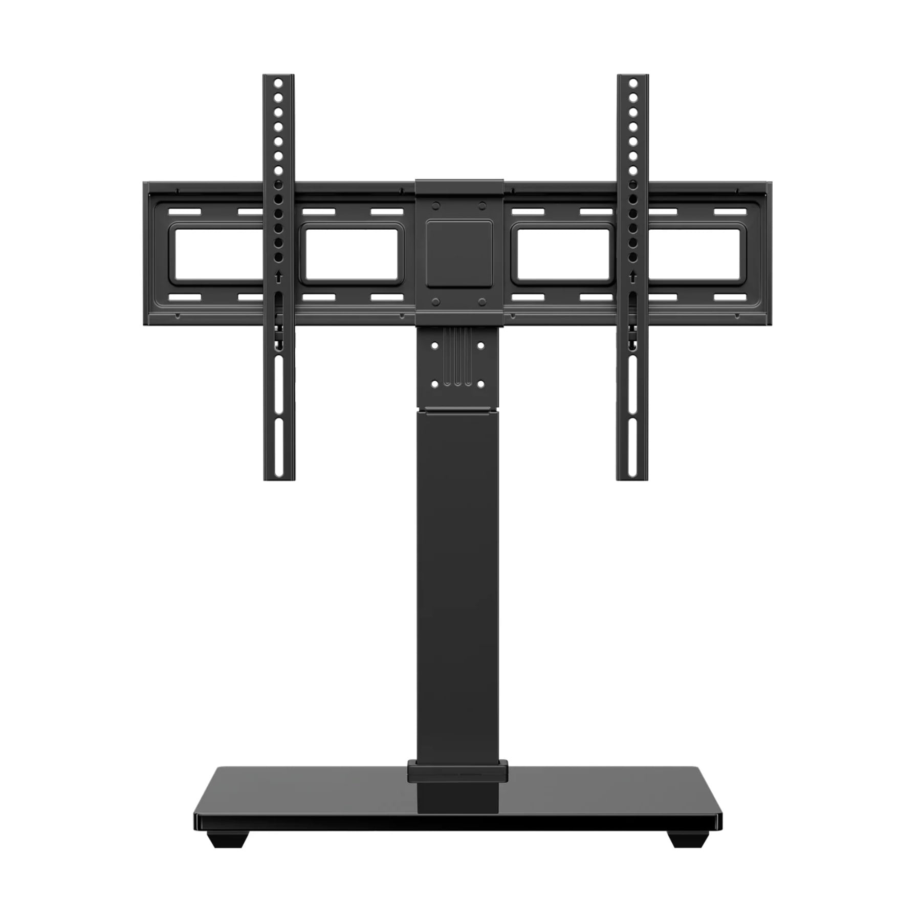 MountFTV Tabletop TV Stand Mount for 37-75 inch TVs, 9 Level Height Adjustable Universal TV Stand with Swivel,Tempered Glass Base, Max 600x400mm,Hold up to 99LBS