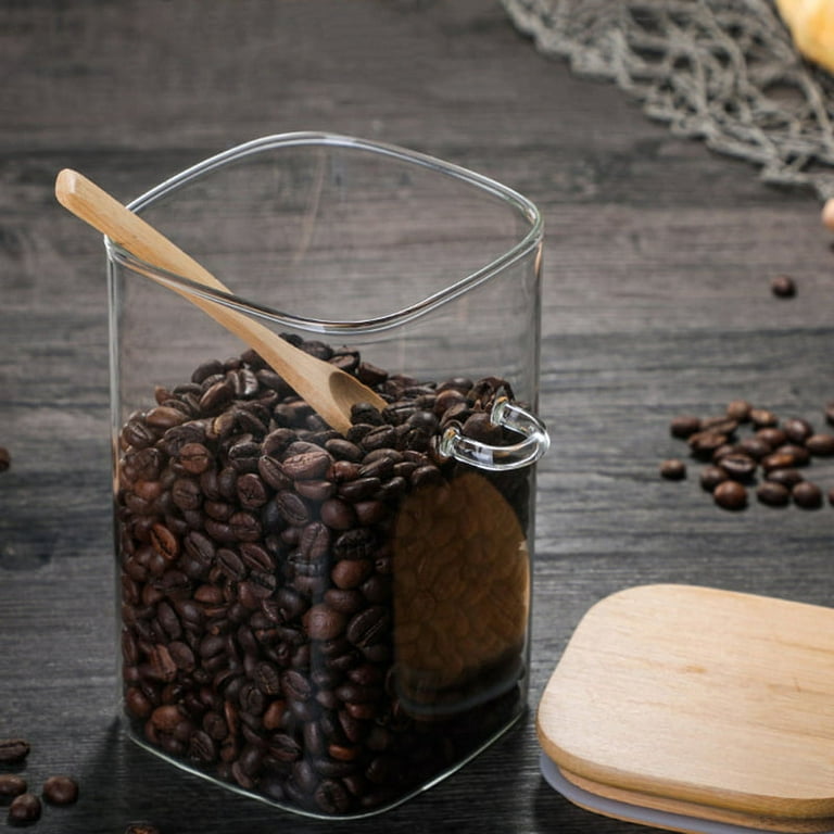 Airtight Food Storage Jar Glass Coffee Bean Spice Sugar Flour Jars  Containers with Lids and Wooden Spoon