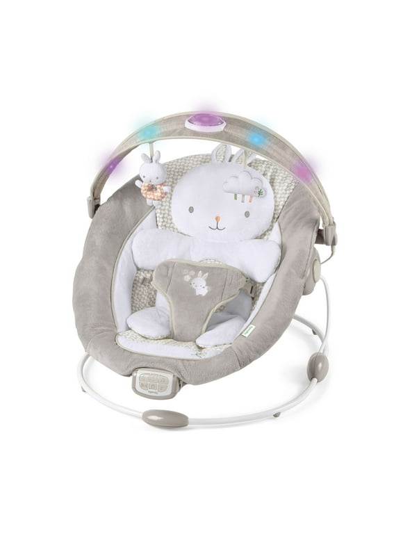 InLighten by Ingenuity Twinkle Tails Vibrating Infant Baby Bouncer with Lightning Toy Bar and Pillow