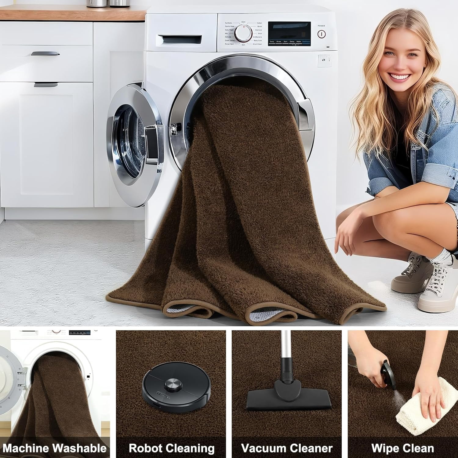 Noahas Soft Low Pile Rug Modern Area Rugs for Bedroom Living Room,Suitable for Boys Girls Teenagers and Adults with Super Soft Touch , Brown , 7' x 10'