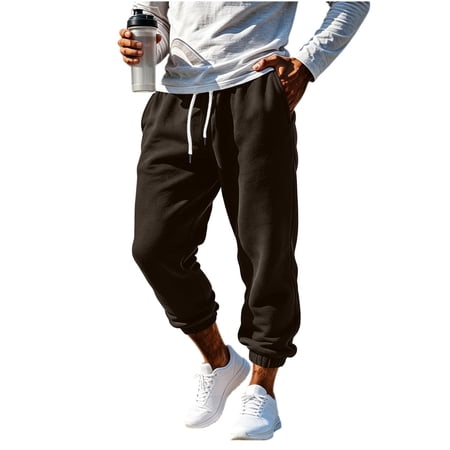 Hurxie Mens Jogger Sweatpants Casual Drawstring Sweatpants Loose Fit Athletic Workout Joggers with Pockets Brown 2XL