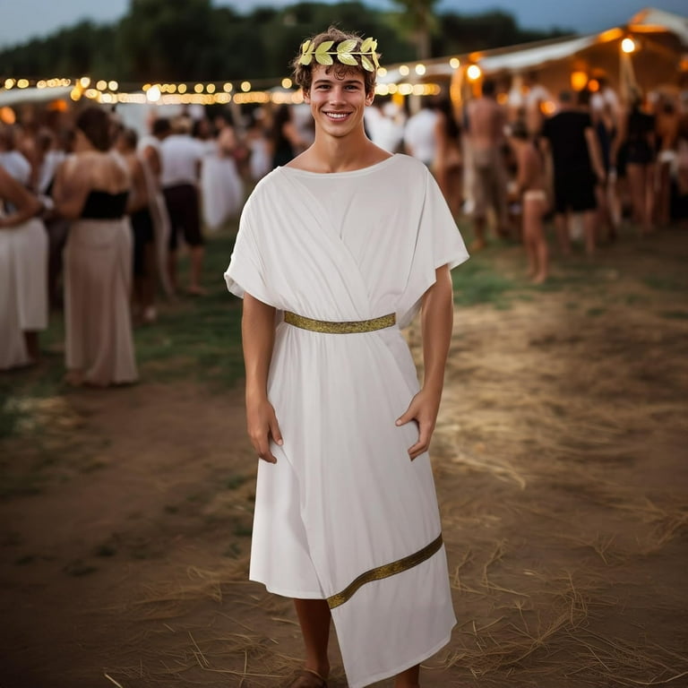 Greek God Costume For Men | Mens White And Gold Roman Toga Costume