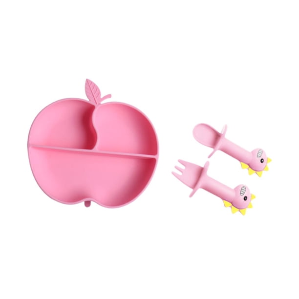 Plato De Silicona Con Ventosa Para Vajilla, Plato Compacto Para Comida Para La Mesa, Para Niños Pequeños, Color Rosa Y Manzana A Manzana rosa A