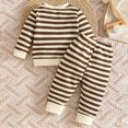 thumbnail image 6 of Gubotare Baby Boy Fall Clothes Set Long Sleeve Crewneck Sweatshirts Pants Infant Newborn Waffle Stripe Outfits 6 12 18 24 Months Brown,Size 12-18 Months, 6 of 8