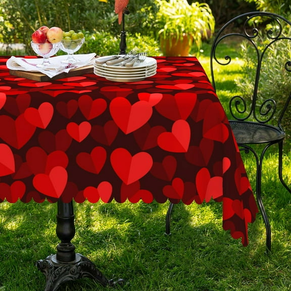 Mizhona Valentine Rectangle Tablecloth Red Hearts Dining Table Cloth Waterproof Kitchen Decoration 60"x84"