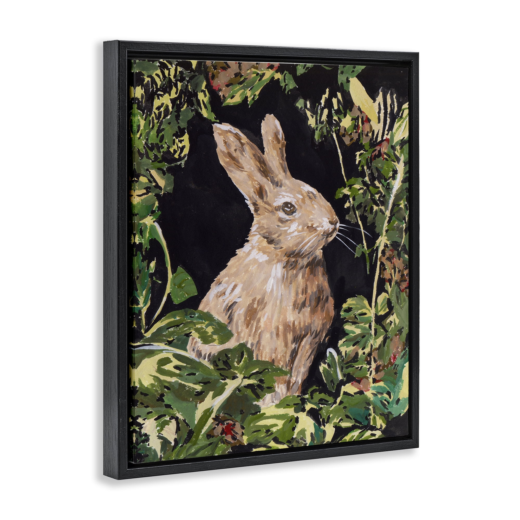 Stupell Industries Wreathed Botanicals Rabbit Black Framed Floater Canvas Wall Art, design by Melissa Wang