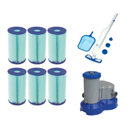 Bestway Cartridge Type IV or B (6 Pack) + Pool Cleaning Kit + Pool Filter (Best Way To Clean Plastic Headlight Covers)
