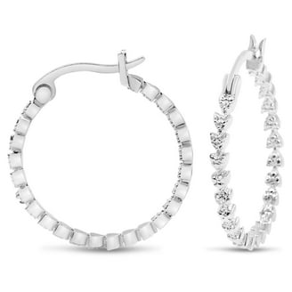 Small Hoops 14K Yellow Gold Inside Out Diamond Hoop Earrings 1 Carat 3/4in